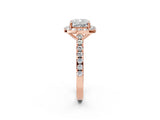 Rose gold Cushion Cut Halo Diamond Ring with Pavé Band and Three-Prong Setting_5