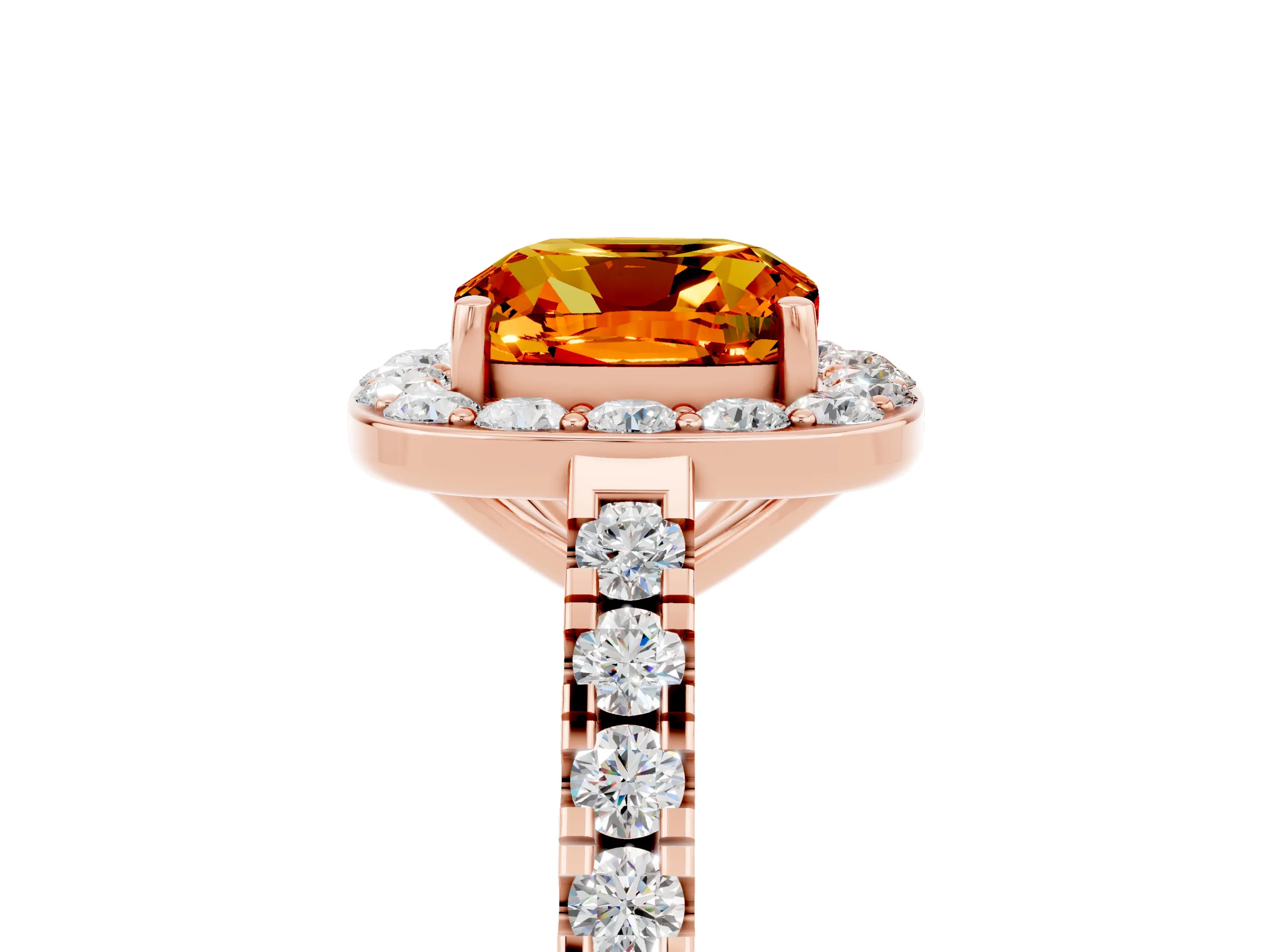 Rose gold Cushion Cut Halo Diamond Ring with Pavé Band and Three-Prong Setting_5