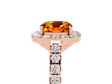Rose gold Cushion Cut Halo Diamond Ring with Pavé Band and Three-Prong Setting_5