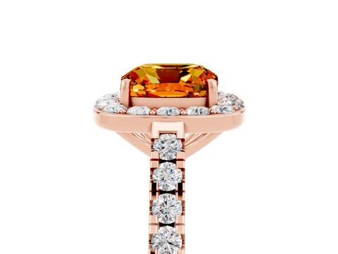 Rose gold Cushion Cut Halo Diamond Ring with Pavé Band and Three-Prong Setting_5