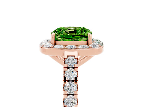 Rose gold Cushion Cut Halo Diamond Ring with Pavé Band and Three-Prong Setting_5