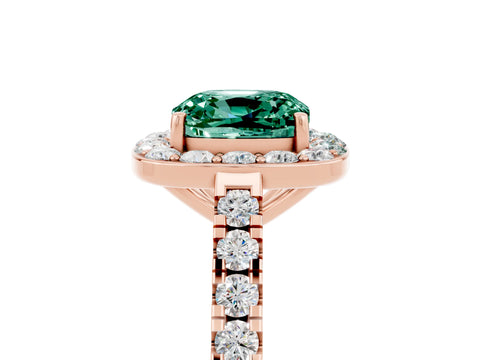 Rose gold Cushion Cut Halo Diamond Ring with Pavé Band and Three-Prong Setting_5