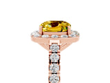 Rose gold Cushion Cut Halo Diamond Ring with Pavé Band and Three-Prong Setting_5