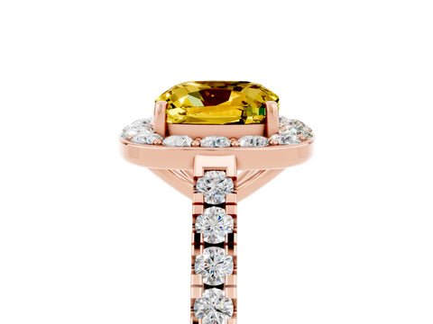 Rose gold Cushion Cut Halo Diamond Ring with Pavé Band and Three-Prong Setting_5