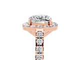 Rose gold Cushion Cut Halo Diamond Ring with Pavé Band and Three-Prong Setting_5