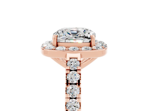 Rose gold Cushion Cut Halo Diamond Ring with Pavé Band and Three-Prong Setting_5