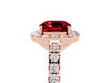 Rose gold Cushion Cut Halo Diamond Ring with Pavé Band and Three-Prong Setting_5