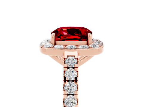 Rose gold Cushion Cut Halo Diamond Ring with Pavé Band and Three-Prong Setting_5