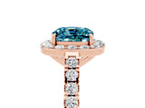 Rose gold Cushion Cut Halo Diamond Ring with Pavé Band and Three-Prong Setting_5