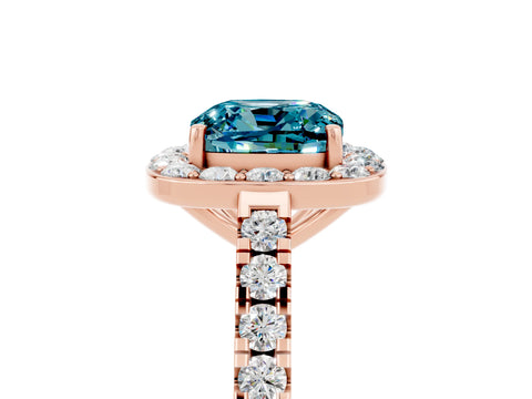 Rose gold Cushion Cut Halo Diamond Ring with Pavé Band and Three-Prong Setting_5