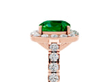 Rose gold Cushion Cut Halo Diamond Ring with Pavé Band and Three-Prong Setting_5