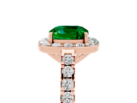 Rose gold Cushion Cut Halo Diamond Ring with Pavé Band and Three-Prong Setting_5