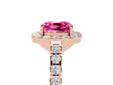 Rose gold Cushion Cut Halo Diamond Ring with Pavé Band and Three-Prong Setting_5