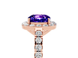 Rose gold Cushion Cut Halo Diamond Ring with Pavé Band and Three-Prong Setting_5