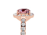 Rose gold Cushion Cut Halo Diamond Ring with Pavé Band and Three-Prong Setting_5