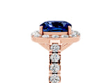 Rose gold Cushion Cut Halo Diamond Ring with Pavé Band and Three-Prong Setting_5