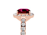 Rose gold Cushion Cut Halo Diamond Ring with Pavé Band and Three-Prong Setting_5
