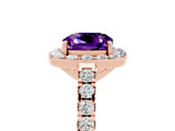 Rose gold Cushion Cut Halo Diamond Ring with Pavé Band and Three-Prong Setting_5