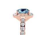 Rose gold Cushion Cut Halo Diamond Ring with Pavé Band and Three-Prong Setting_5