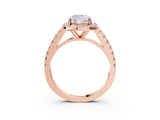 Rose gold Cushion Cut Halo Diamond Ring with Pavé Band and Three-Prong Setting_6