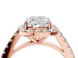 Rose gold Cushion Cut Halo Diamond Ring with Pavé Band and Three-Prong Setting_7