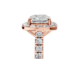 Rose gold Cushion Cut Halo Diamond Ring with Pavé Band and Three-Prong Setting_8