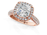 Rose gold Cushion Cut Halo Diamond Ring with Pavé Band_16