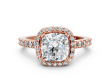 Rose gold Cushion Cut Halo Diamond Ring with Pave Band and Four-Prong Setting_37