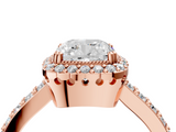 Rose gold Cushion Cut Halo Diamond Ring with Pave Band and Four-Prong Setting_41