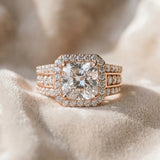 Rose gold Cushion Cut Halo Diamond Ring with Round  Split Shank and Prong Setting_135