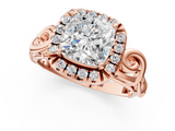 Rose gold Cushion Cut Halo Diamond Ring with Scrollwork Band and Four-Prong Setting_57