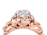 Rose gold Cushion Cut Halo Diamond Ring with Scrollwork Band and Four-Prong Setting_60