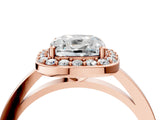 Rose gold Cushion Cut Halo Diamond Ring with Solitaire Band and Prong Setting_7