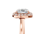 Rose gold Cushion Cut Halo Diamond Ring with Solitaire Band and Prong Setting_8