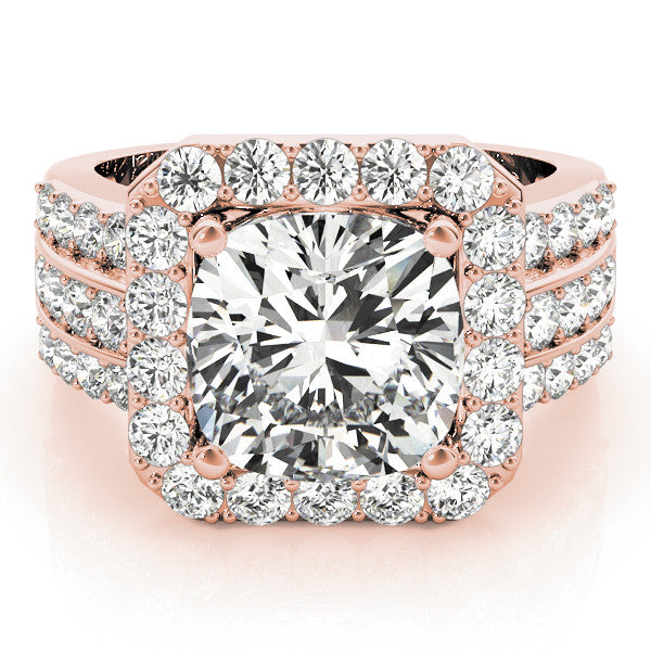 Rose gold Cushion-Cut Halo Diamond Ring with Split Shank and Four-Prong Setting 1