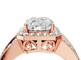 Rose gold Cushion Cut Halo Diamond Ring with Split Shank and Four-Prong Setting_124