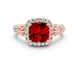 Rose gold Cushion Cut Halo Diamond Solitaire with Filigree Band and Four-Prong Setting