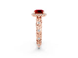 Rose gold Cushion Cut Halo Diamond Solitaire with Filigree Band and Four-Prong Setting_2