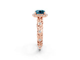 Rose gold Cushion Cut Halo Diamond Solitaire with Filigree Band and Four-Prong Setting_2