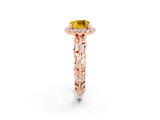 Rose gold Cushion Cut Halo Diamond Solitaire with Filigree Band and Four-Prong Setting_2