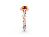Rose gold Cushion Cut Halo Diamond Solitaire with Filigree Band and Four-Prong Setting_2