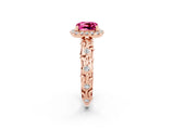 Rose gold Cushion Cut Halo Diamond Solitaire with Filigree Band and Four-Prong Setting_2
