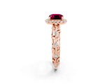 Rose gold Cushion Cut Halo Diamond Solitaire with Filigree Band and Four-Prong Setting_2