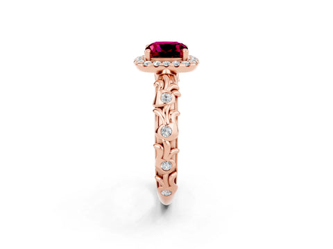 Rose gold Cushion Cut Halo Diamond Solitaire with Filigree Band and Four-Prong Setting_2