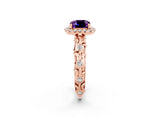 Rose gold Cushion Cut Halo Diamond Solitaire with Filigree Band and Four-Prong Setting_2