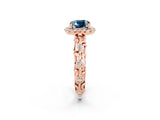 Rose gold Cushion Cut Halo Diamond Solitaire with Filigree Band and Four-Prong Setting_2