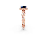 Rose gold Cushion Cut Halo Diamond Solitaire with Filigree Band and Four-Prong Setting_2