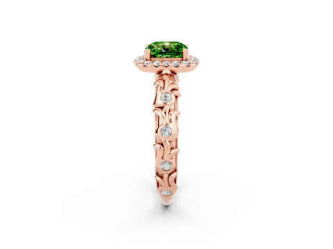 Rose gold Cushion Cut Halo Diamond Solitaire with Filigree Band and Four-Prong Setting_2