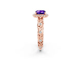 Rose gold Cushion Cut Halo Diamond Solitaire with Filigree Band and Four-Prong Setting_2