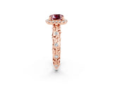 Rose gold Cushion Cut Halo Diamond Solitaire with Filigree Band and Four-Prong Setting_2